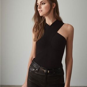 Reiss Dana Top - Black Cross-Strap Blouse
